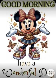 a minnie mouse with the words good morning have a wonderful day