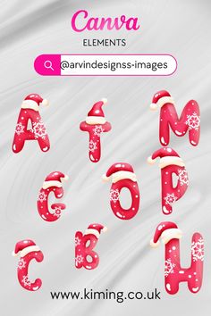 red and white christmas letters with santa hats on them