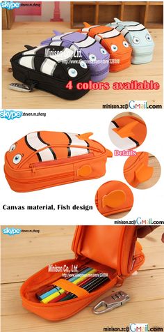 #Canvas material #fish design #zipper bag Nemo Fish, Bags For Kids, Pencil Bag, Fish Shapes, School Stationery, Fish Design, Pencil Bags, Zipper Bag