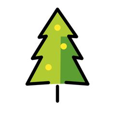 a green christmas tree with yellow lights on it's top and the bottom half