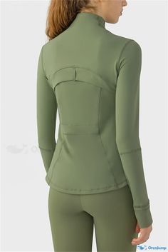 OrcaJump - Premium Jungle Green Thumbhole Sleeve Sports Jacket with Exquisite Stitching Detail Blue Sports Jacket, Athletic Wear Womens, Sports Jackets Women, Sports Tops, Jungle Green, Tag Print, Gym Tops, Athleisure Wear, Sports Blazer