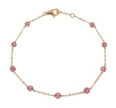 An eye-catching piece of classic workmanship, our pink sapphire rose gold diamond by the yard bracelet is a must have. Versatile, great for stacking or solo.Metal: 18K Rose Gold.Pink Sapphire Weight: (9) 0.62ct t.w.Bracelet Length: 18cm Estimated production time is 4 - 5 weeks. Pink Sapphire Bracelet, Diamond By The Yard, Sapphire Gem, Rose Gold Pink, Sapphire Bracelet, Gem Stone, Rose Gold Diamonds, Pink Sapphire, 18k Rose Gold