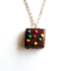 Sprinkle Brownies, Chocolate Necklace, Chocolate Jewelry, Rainbow Sprinkle, Cosmic Brownies, Polymer Clay Food, Food Necklace, Jewelry Polymer Clay, Gamine Style