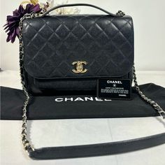 Excellent Condition Includes Dust Bag And Card 11 L X 8 H Firm Black Chanel Purse, Chanel Handbags Black, Black On Black Chanel Bag, Black And Silver Chanel Bag, Chanel Black Tweed Bag, Black Caviar, Gold Hardware, Chanel Bag, Dust Bag