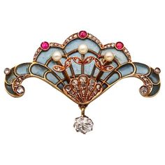 Art Nouveau 1890 Plique a Jour Pendant Brooch in 18kt Gold Diamonds Pearls Ruby For Sale at 1stDibs | art nouveau synonym Plique A Jour, Bijoux Art Nouveau, Antique Brooches, Art Nouveau Jewelry, Gorgeous Jewelry, Rose Cut Diamond, Rose Cut, Lalique, Vintage Watches