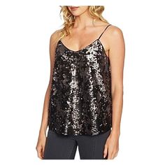 1.State Sequined Camisole Size Xs Style #8167036 Dramatic Pause Color 240 Lustre Nude New With Tags - Retail $89 Base Color Is Black, The Sequins Look Like A Silver/Pewter Color One Direction And Black The Other Direction...So Pretty! Adjustable Straps Lined Brand New, Perfect Condition Smoke Free And Pet Free Home Cropped Camisole, Sequin Tank, Sequin Tank Tops, Tank Top Camisole, Sequin Top, Tank Top Cami, Cami Tanks, V Neck Tops, Black Silver