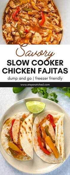 slow cooker chicken fajitas on a white plate