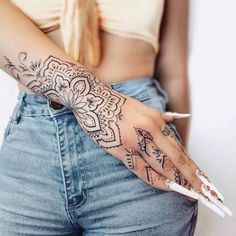 Wrist Hand Tattoo, Hand Tatts, Thumb Tattoos, Girl Thigh Tattoos, Mandala Hand Tattoos, Henna Style Tattoos, Cuff Tattoo, Henna Inspired Tattoos