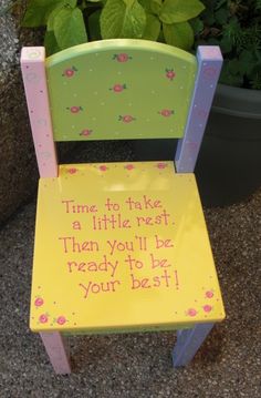 Hand painted Childrens Chair  Time Out Chair by minisandmore, $55.00 Daycare Room Ideas, Home Daycare Ideas, Daycare Rooms, Starting A Daycare, Home Daycare