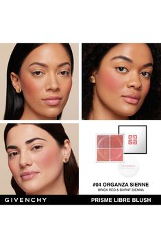 What it is: A four-color loose-powder blush that provides up to 12 hours of radiance and an instant pop of color.What it does: The ultrafinely milled weightless texture of the blush blends into the skin, diffusing color for a natural, second-skin finish, or build the powder on the cheeks for a more intense payoff. How to use: Applying blush with puff: after opening, use the puff to press onto the opening and shake twice to deliver the perfect amount of powder on the puff. Stamp onto the cheekbon Applying Blush, Givenchy Prisme Libre, How To Apply Blush, Powder Blush, Loose Powder, Second Skin, Givenchy, How To Use, Swirl