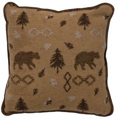 Chactaw Bear Design Wool Blend Throw Pillow Wood River, Bear Pillow, Earth Tone Color, Wool Textures, Earth Tone Colors, Tree Images, Rustic Cabin Decor, Cozy Pillow, Wool Throw