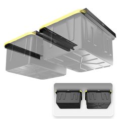 an overhead view of the underside and sides of a ceiling fixture with two yellow lights