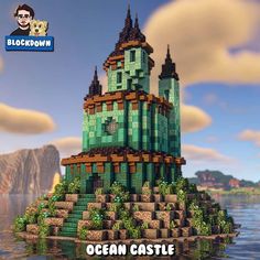 an ocean castle is floating in the water