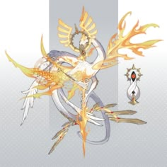 an image of a bird with fire on it's wings and two arrows in the middle