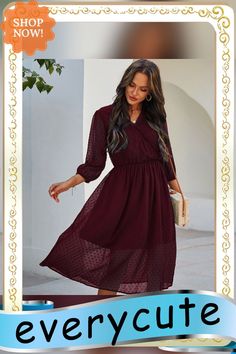 Spring New Chiffon Dress Women Casual Solid Color V Neck Three Quarter Sleeve High Waist Dress for Women Summer Dress Long Sleeve Chiffon Dress For Casual Wear, Long Sleeve Chiffon Dress For Casual Occasions, Flowy Chiffon Dress For Fall, Long Sleeve Chiffon Midi Dress For Casual Wear, Casual Chiffon Dress For Fall Party, Casual Knee-length Chiffon Dress For Fall, Casual Chiffon Party Dress For Fall, Flowy Knee-length Chiffon Dress For Fall, Elegant Fall Chiffon Dress