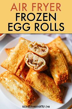 air fryer frozen egg rolls on a white plate