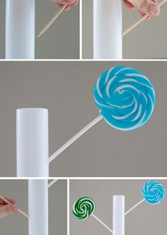 several pictures of different types of lollipops being used to make candies