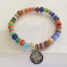 Rainbow Millefiori Bead Bracelet - DearBritt Elastic Bracelet, Still Water, Bead Bracelet, Glass Bead, Glass Beads, Multi Color, Handmade Items, Beaded Bracelets, Thank You