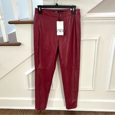 Questions? Leave A Comment Below! Casual Stretch Red Leather Pants, Red Stretch Faux Leather Bottoms, Stretch Red Faux Leather Bottoms, Red Leather Bottoms For Work, Chic Red Leather Bottoms, Chic Burgundy Pants For Spring, High Waist Red Leather Pants For Fall, Trendy Red Leather Bottoms, Red Leather Pants For Fall Party