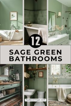 green bathroom with white fixtures and wooden floors