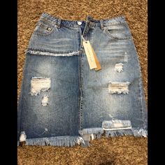 Denim Skirt. Very Soft / Distressed From Smokefree Home. No Stains Ripped Denim Skirt In Medium Wash, Ripped Medium Wash Denim Skirt, Distressed Denim Skirt In Medium Wash, Casual Ripped Denim Skirt, Casual Denim Distressed Skirt, Casual Distressed Medium Wash Skirt, Casual Medium Wash Distressed Skirt, Skirts Denim, Mustard Seed