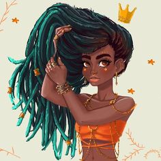 a drawing of a woman with dreadlocks and a crown on top of her head