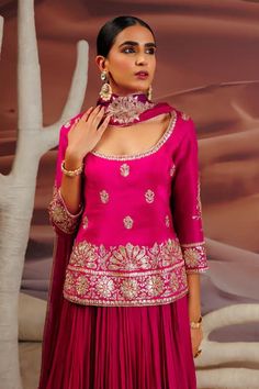 Buy Pink Kurta Opada Silk Embroidery Gota Scoop Ombre Lehenga Set For Women by Adi By Aditya Khandelwl Online at Aza Fashions. Fitted Chandbali Blouse Piece, Traditional Fitted Sharara With Tilla Detail, Traditional Fitted Sharara With Tilla, Traditional Fitted Tilla Sharara, Fitted Self Design Palazzo Set For Reception, Fitted Palazzo Set With Self Design For Reception, Eid Fitted Sharara With Tilla Details, Fitted Sharara With Tilla For Eid, Fitted Sharara With Tilla For Festivals