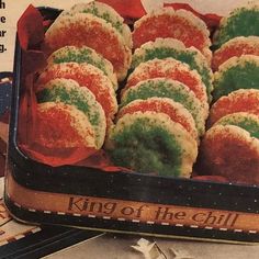 an advertisement for king of the chili cookies with sprinkles on them in a box