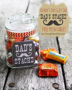 father's day gift in a glass jar with free printables and candy