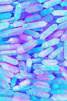 blue and pink crystals are shown in this artistic photograph, which looks like they have been colored