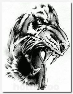 a drawing of a tiger's head with its mouth open and teeth wide open