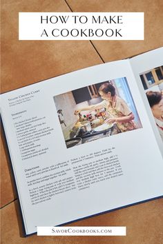 the recipe book is open to show how to make a cookbook with pictures on it