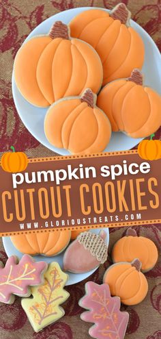 pumpkin spice cutout cookies on a plate