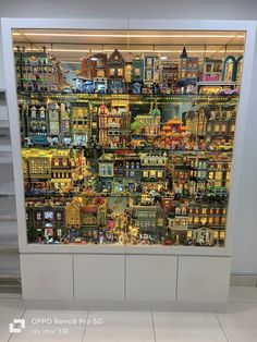 a display case filled with lots of different types of buildings