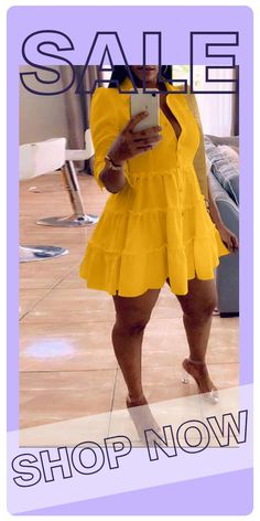 Yellow Fashion Casual Solid Turndown Collar Shirt Dress Collar Shirt Dress, Purple And Gold Dress, Hot Jumpsuits, Causal Dresses, Pink Swimwear, Collared Shirt Dress, Hot Swimwear, Dress Sleeve Styles, Red Dress Short