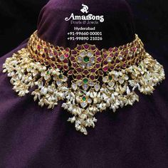 Telugu Jewellery, Gold Kundan Choker, Emerald Jewellery, Bridal Anklet, Gutta Pusalu, Bridal Diamond Necklace, Temple Jewelry Necklace, Bridal Necklace Designs, Antique Necklaces Design