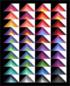 Ombre Geese Downloadable Pattern by Needle In A Hayes Stack Bright Quilts, Log Cabin Quilt Blocks, Flying Geese Quilt, Quilt Modernen, Geometric Quilt, Rainbow Quilt, String Quilts, Quilt Stores, Star Quilt Blocks