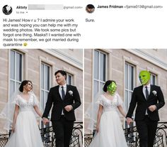 two photos of a man and woman dressed up in halloween costumes