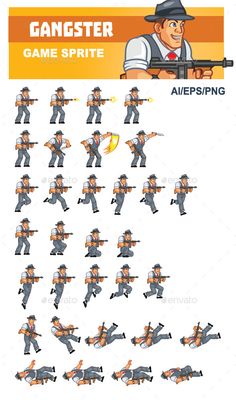 an animation character poses for the game spritee, with different poses and expressions