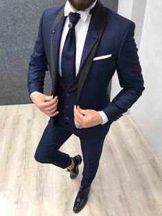 Slim Fit Groom Suit, Wedding Suits Men Blue, Groom Suit Navy, Prom Suits For Men, Blazer Outfits Men, Blue Suit Wedding, Blue Tuxedos, Slim Fit Tuxedo