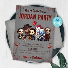 this is an image of a halloween party card with zombies and dead people on it