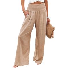 Step into effortless style with the Amaryllis Women's High-Waist Wide Leg Palazzo Pants. These pants feature a smocked waistband that ensures a secure yet comfortable fit, while the wide leg design offers a relaxed and airy feel perfect for warm weather. Made from lightweight, breathable fabric, these trousers are ideal for casual beach days, vacations, or everyday wear. The high-waist design flatters your figure, and the versatile style can easily be dressed up or down for any occasion. Pair wi Yoga Trousers, Womens Summer Shorts, Harem Pants Women, Wide Leg Palazzo Pants, Wide Leg Sweatpants, Straight Trousers, Slim Fit Shorts, Plus Size Jeans, Bottom Clothes