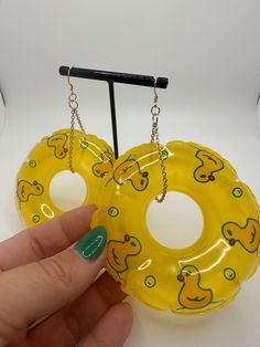 Funky Accessories, Novelty Yellow Earrings With Ear Wire, Yellow Funky Earrings For Gift, Duck Earrings, Novelty Drop Earrings, Pierced, Rubber Duck Earrings