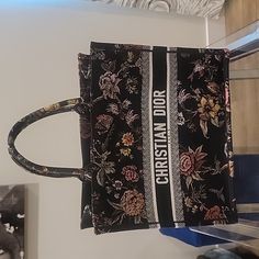 Never Used Black Multicolor Dior Petites Fleurs Embroidery Smoke And Animal Free Home Dustbag Included No Box Luxury Floral Print Top Handle Bag, Luxury Multicolor Floral Print Bags, Designer Bags With Floral Print For Shopping, Elegant Black Bags With Floral Print, Bags Christian Dior, Large Tote Bag, Large Tote, Dior Bag, Womens Tote Bags