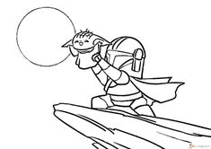 an image of a cartoon character with a backpack on his back and the sun in the background