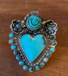 Handmade Turquoise Heart Ring, Handmade Turquoise Heart-shaped Ring, Handmade Heart-shaped Turquoise Ring, Petrified Wood Jewelry, Cowgirl Turquoise, Turquoise Heart Ring, Witcher Geralt, Turquoise Rose, Turquoise Heart