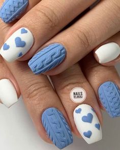 Valentine Vibes, Nail Magic, Unghie Nail Art, February Nails, Blue Acrylic Nails, Sweater Nails, Heart Nails, Nail Inspiration