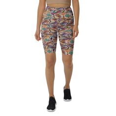 Get yourself a pair of these high-waisted, flattering biker shorts to experience true comfort and style. The versatile shorts will look stunning with all kinds of outfits--be it active or streetwear! Made to order please add extra time. * 82% polyester, 12% spandex * Fabric weight: 7.37 oz/yd² (250 g/m²) * Comfortable 1″ (2.5 cm) elastic in the waistband  * Double-layered waistband with a pocket in the back for a phone and keys * High-waisted fit * Butt-lifting cut * Flattering length that looks Trendy Knee-length Workout Shorts, Trendy Activewear With Built-in Shorts For Streetwear, Trendy Knee-length Shorts For Sports, Trendy Mid-thigh Length Activewear For Gym, Trendy Mid-thigh Length Biker Shorts For Gym, Trendy Compression Biker Shorts For Workout, Multicolor Athleisure Shorts, Mid-thigh Length Activewear With Built-in Shorts, Trendy Mid-thigh Length Biker Shorts For Sports