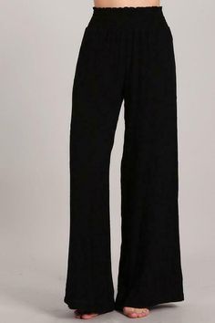 Just in Time for Summer! Chatoyant Embroidered wide leg pants with smocked waistband for a comfortable fit.  Feminine and chic bohemian pants for everyday wear! Great Resort Wear! Stay Sexy! Fabric Rayon 100% Yoryu Made in Proudly made in the USA Chiffon Palazzo Pants, Bohemian Lounge, Wide Leg Pants Black, Black Palazzo Pants, Bohemian Pants, Embroidered Pants, Chic Bohemian, Flowy Pants, Bohemian Chic