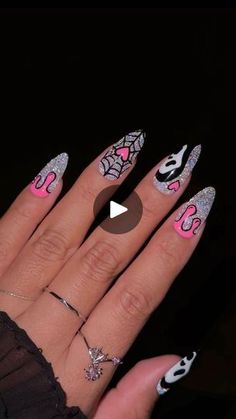 12K views · 2.5K reactions | EASY Holo Ghostface Nails Using Dotting Tools 👻✨💅 Comment “GHOSTFACE” for everything you need to create this look! 💖🖤

Save & share for spooky Halloween nail inspo! 🎃

#halloweennails #spookynails #holonails #reflectivenails #glitternails #diynails #easynails #howtonails #nailtutorial #almondnails #nailinspo #nailtrends #ghostfacenails #nailtech #halloween2024 #nailart #ghostface #halloween | Daily Charme Official | Giulio Cercato · The Haunted Hour Halloween Ghostface Nails, Freddy Vs Jason Nails, Pink Ghostface Nails, Halloween Nails Ghostface, Ghost Face Nails, Ghostface Nails, Nail Polish Art Designs, Reflective Nails, Scream Halloween